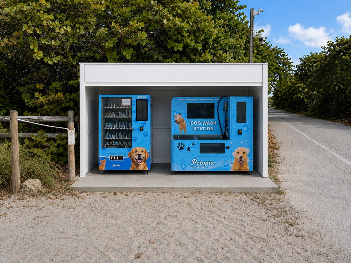 Petopia self-serve dog wash station by a beach path
