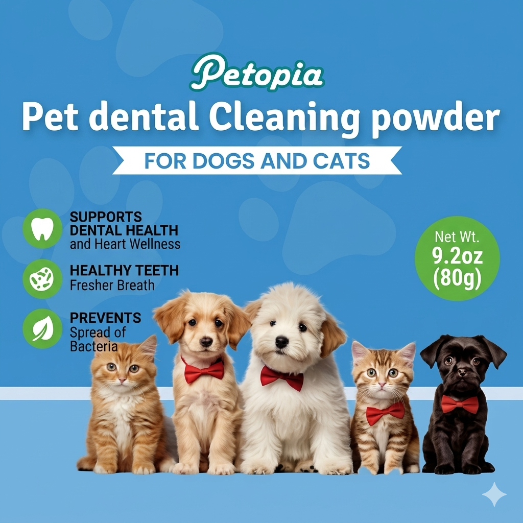 Dogs Dental Cleaning Powder for fresh breath and clean teeth, supports dental health and prevents bacteria.