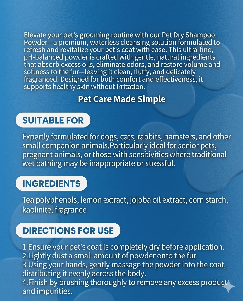 Pet Dry Shampoo Powder for Clean Fresh Fur