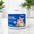 Pet Dental Finger Wipes container with a cat and dog, featured for effective dental care and fresh breath.